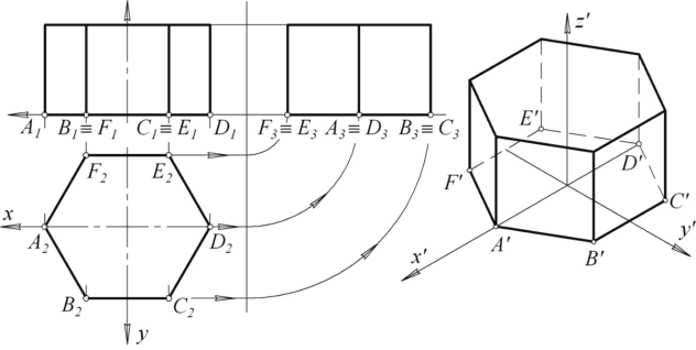 Пример построения изометрической проекции геометрической фигуры
